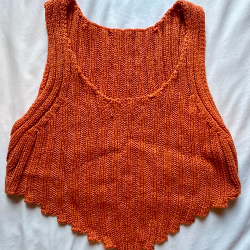 Orange Asymmetrical Ribbed Crop Tank Top